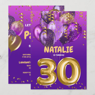 Invitation Ballons d'or violet 30ème anniversaire