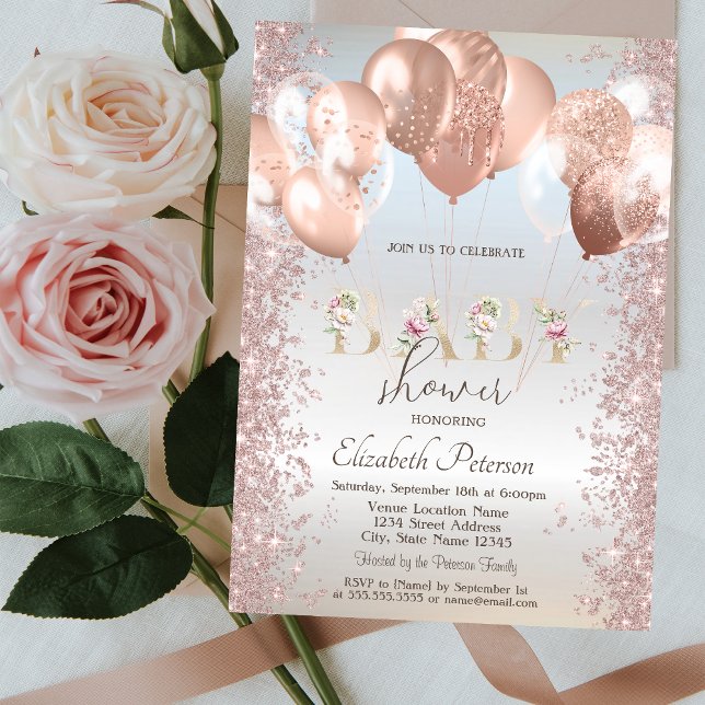Invitation Ballons doré rose Paillettes Confettis Argentés (Créateur téléchargé)