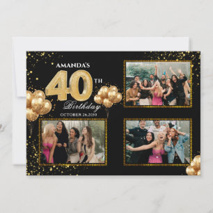 Invitation Ballons dorés argentés noirs pour 40e anniversaire