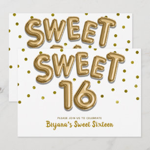 Invitation Ballons dorés et confettis pour Sweet 16 & fête de