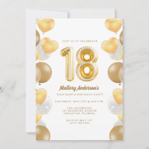 Invitation Ballons Dorés Fête d'anniversaire 18 ans
