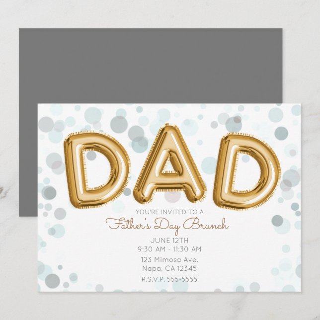 Invitation Ballons Dorés Papa Fête des Pères Brunch Moderne G (Devant / Derrière)