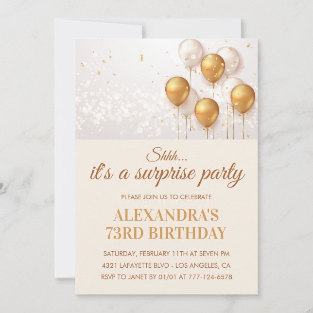 Invitation Ballons Dorés Surprise 73e anniversaire (Devant)