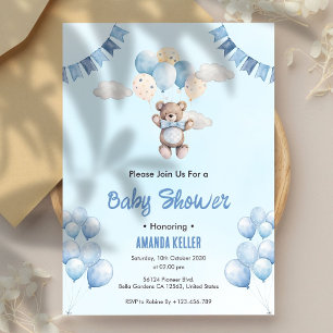 Invitation Ballons d'ours Baby shower de nuage