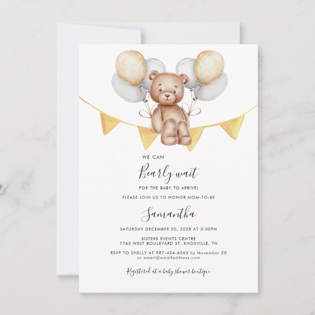 Invitation Ballons d'ours Baby shower moderne (Devant)