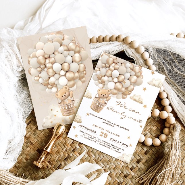 Invitation Ballons d'ours Baby shower neutre d'attente précoc (Créateur téléchargé)