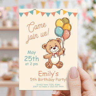 Invitation Ballons d'ours de charme Pastel Party
