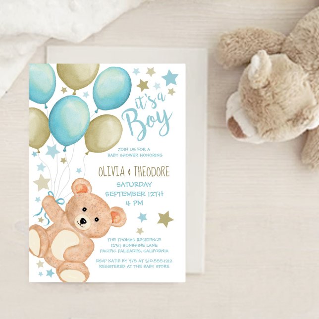 Invitation Ballons d'ours en peluche Baby shower de garçon d' (Créateur téléchargé)