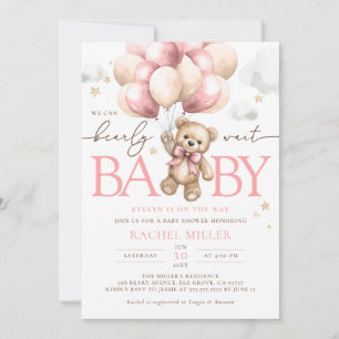 Invitation Ballons d'ours rose Nous Pouvons Attendre Baby sho