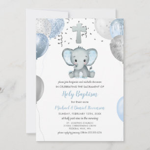 Invitation Ballons éléphants Aquarelle Baptême