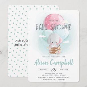 Invitation Ballons éléphants Baby shower neutre selon le sexe