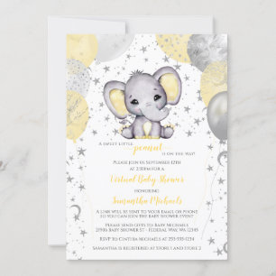 Invitation Ballons Eléphants Jaunes mignons Baby shower virtu