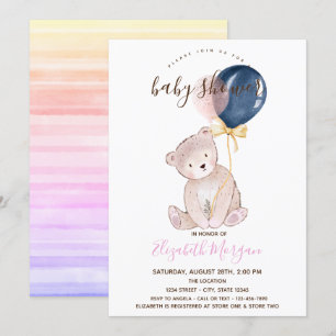 Invitation Ballons en forme d'ours en peluche ombrés rayés Ba