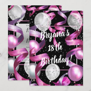 Invitation Ballons en Paillettes Rose Noir Argent Anniversair