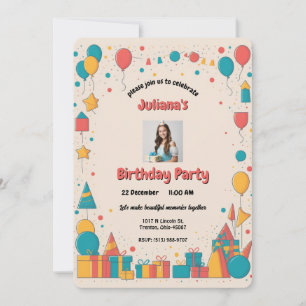 Invitation Ballons et cadeaux colorés Anniversaire personnali