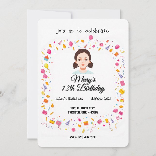 Invitation Ballons et cadeaux d'anniversaire simples (Devant)