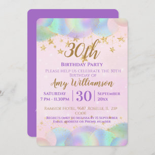 Invitation Ballons et étoiles rose 30e anniversaire fête
