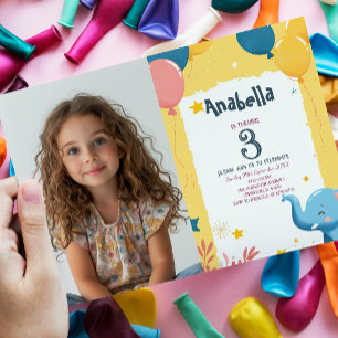 Invitation Ballons et fête des Anniversaires de enfants jaune