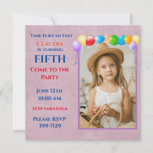Invitation Ballons Festifs Photo rose fête d'anniversaire