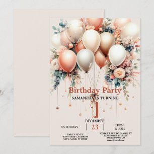Invitation Ballons floraux de Pêche blanche colorée fête d'an