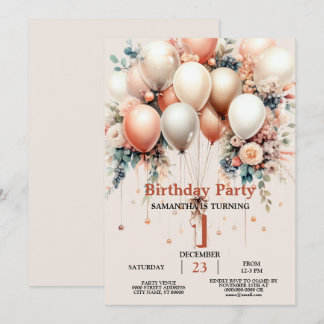Invitation Ballons floraux de Pêche blanche colorée fête d'an