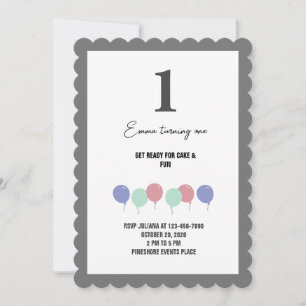 Invitation Ballons frontières gris 1er anniversaire Invitatio