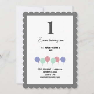 Invitation Ballons frontières gris 1er anniversaire Invitatio