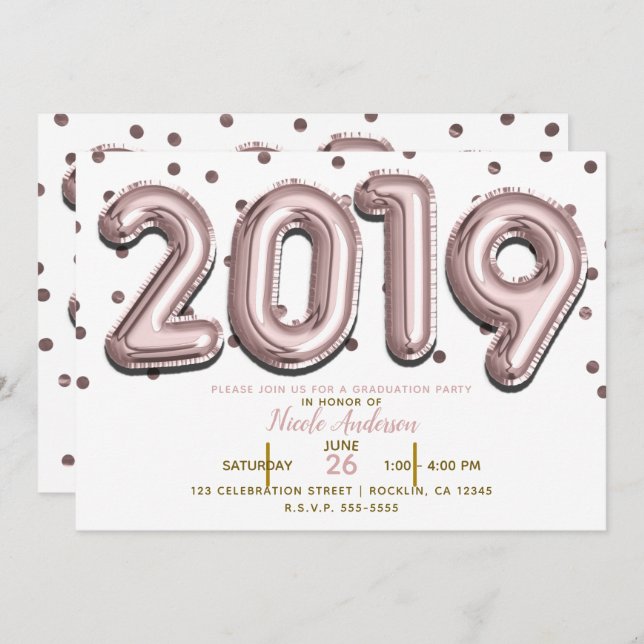 Invitation Ballons Gold Confetti Rose 2019 (Devant / Derrière)