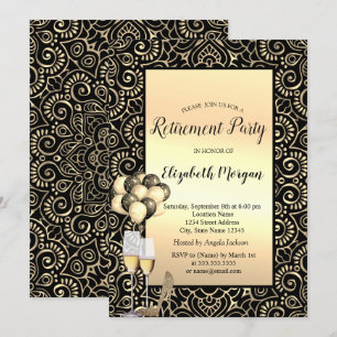 Invitation Ballons, Gold Mandala Black Retirement