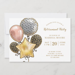 Invitation Ballons Gold Rose de la partie de retraite
