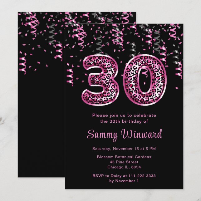 Invitation Ballons imprimés léopard pour 30e anniversaire ave (Devant / Derrière)