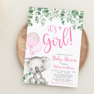 Invitation Ballons Koala Eucalyptus Fille Baby Shower