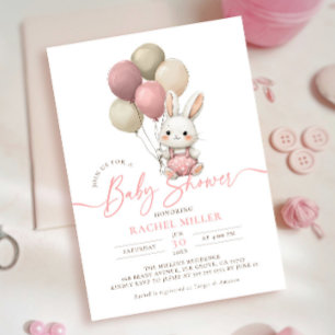 Invitation Ballons lapin lapin Baby shower fille rose