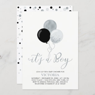 Invitation Ballons noir et argent   C'est un Baby shower de g
