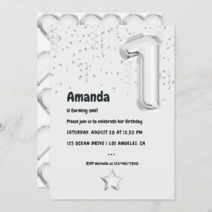 Invitation Ballons noir et blanc 1er anniversaire