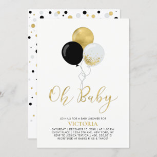 Invitation Ballons noir et or   Oh Baby Boy Baby shower