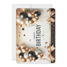 Ballons noirs blancs et or élégants Joyeux Anniver