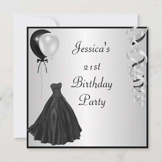 Invitation Ballons noirs d'argent Formal 21e anniversaire (Devant)