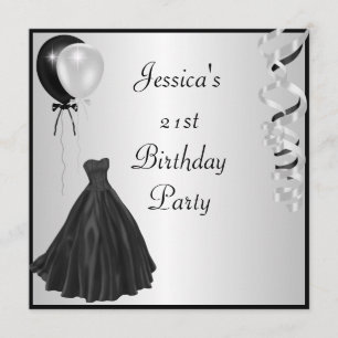 Invitation Ballons noirs d'argent Formal 21e anniversaire