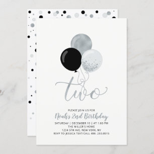 Invitation Ballons noirs et argent Boy 2e fête d'anniversaire