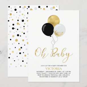 Invitation Ballons noirs et dorés   Oh Baby Garçon Baby Showe