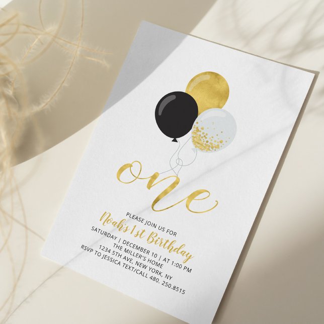 Invitation Ballons noirs et dorés pour la première fête d'ann (Créateur téléchargé)