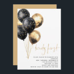 Invitation Ballons noirs minimalistes or 21ème partie<br><div class="desc">Ballons noirs minimalistes or 21ème partie. Disponible numériquement et imprimé. Un tas de Ballons dans un mélange de noir et d'or sont à gauche et Twenty First est mis dans un style d'écriture moderne. Personnalisez facilement le reste du texte à vous.</div>