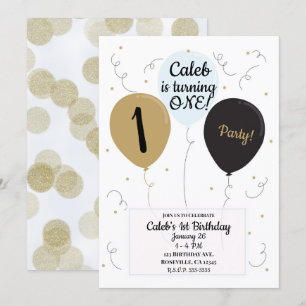 Invitation Ballons Or Bleu et Noir Fête d'anniversaire pour g