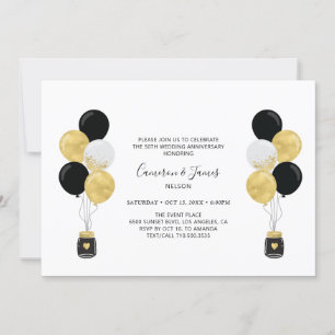 Invitation Ballons Or et Noir 50e Anniversaire de Mariage