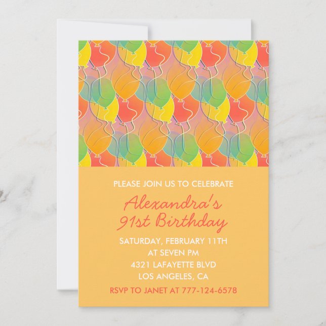 Invitation Ballons orange simples vintage 91e anniversaire (Devant)