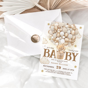 Invitation Ballons Ours à peine attendre Baby Shower Bohème B