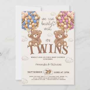 Invitation Ballons Ours Attendent avec Impatience Jumeaux Bab