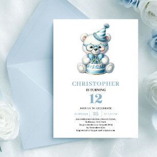 Invitation Ballons ours en peluche joueur bleu garçon anniver