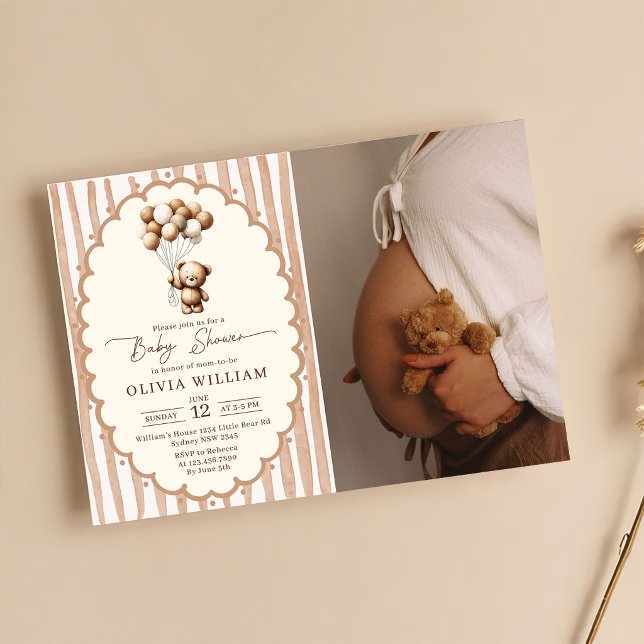 Invitation Ballons Ours en Peluche Marron Fête Prénatale (Créateur téléchargé)